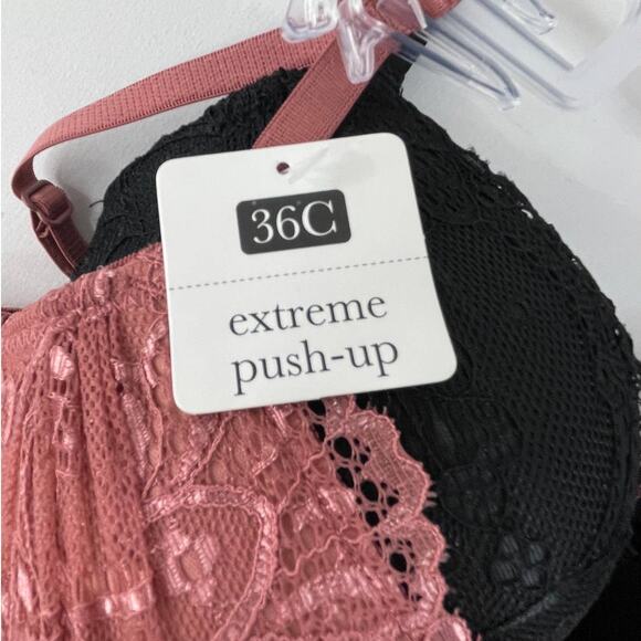 Rene Rofe Lingerie Extreme Push Up Lace Detail Bras 2 pack 36C NEW Black Pink - Picture 9 of 12